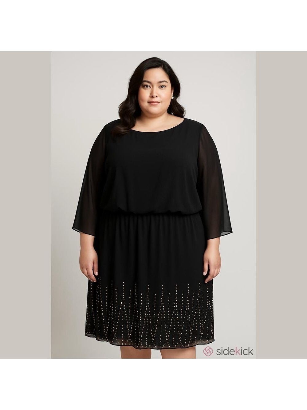 Xscape Black Drape Top Beaded Plus Size Evening Dress 16W